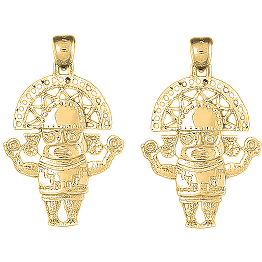 Yellow Gold-plated Silver 40mm Indian Symbols Earrings