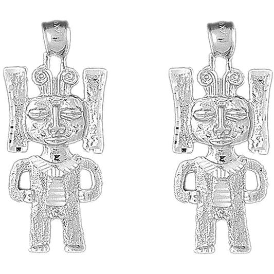 Sterling Silver 38mm Indian Symbols Earrings