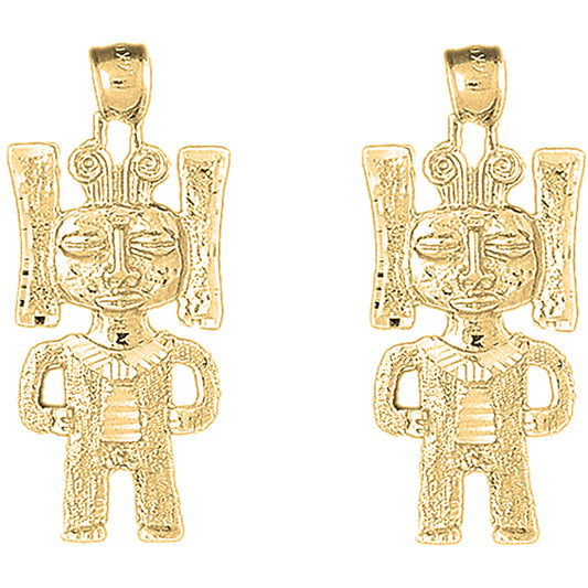 Yellow Gold-plated Silver 38mm Indian Symbols Earrings