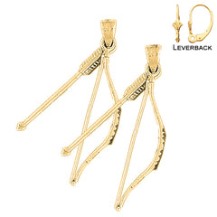 Sterling Silver 41mm 3D Bow & Arrow Earrings (White or Yellow Gold Plated)