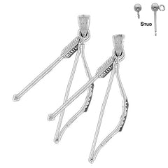 Sterling Silver 41mm 3D Bow & Arrow Earrings (White or Yellow Gold Plated)
