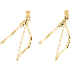 Yellow Gold-plated Silver 41mm 3D Bow & Arrow Earrings