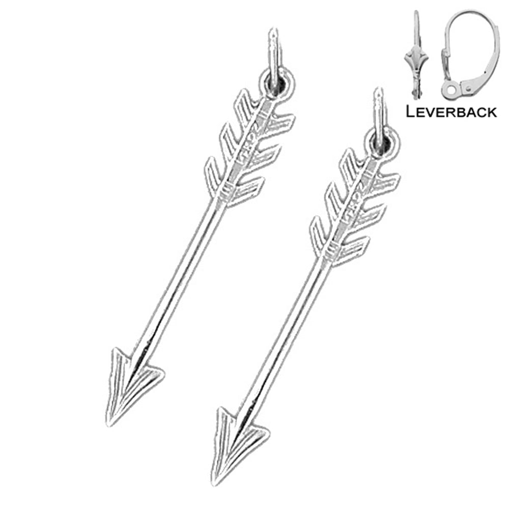 Sterling Silver 31mm Arrow Earrings (White or Yellow Gold Plated)