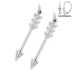 Sterling Silver 31mm Arrow Earrings (White or Yellow Gold Plated)