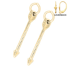 Sterling Silver 28mm Arrow Earrings (White or Yellow Gold Plated)