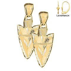 Sterling Silver 37mm 3D Arrowhead Earrings (White or Yellow Gold Plated)