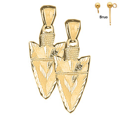 Sterling Silver 37mm 3D Arrowhead Earrings (White or Yellow Gold Plated)