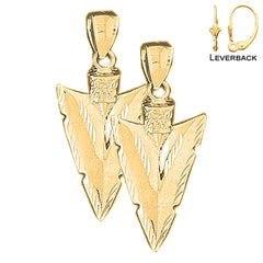 Sterling Silver 38mm Arrowhead Earrings (White or Yellow Gold Plated)