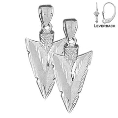 Sterling Silver 38mm Arrowhead Earrings (White or Yellow Gold Plated)