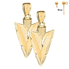 Sterling Silver 38mm Arrowhead Earrings (White or Yellow Gold Plated)
