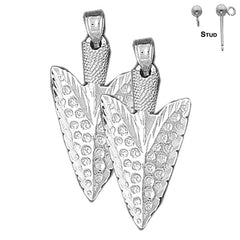 Sterling Silver 31mm 3D Arrowhead Earrings (White or Yellow Gold Plated)