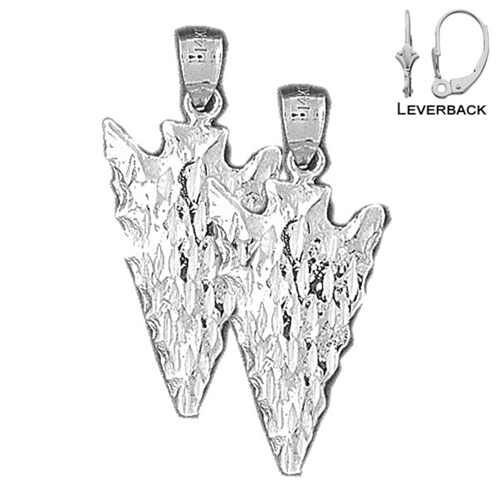 Sterling Silver 32mm Arrowhead Earrings (White or Yellow Gold Plated)