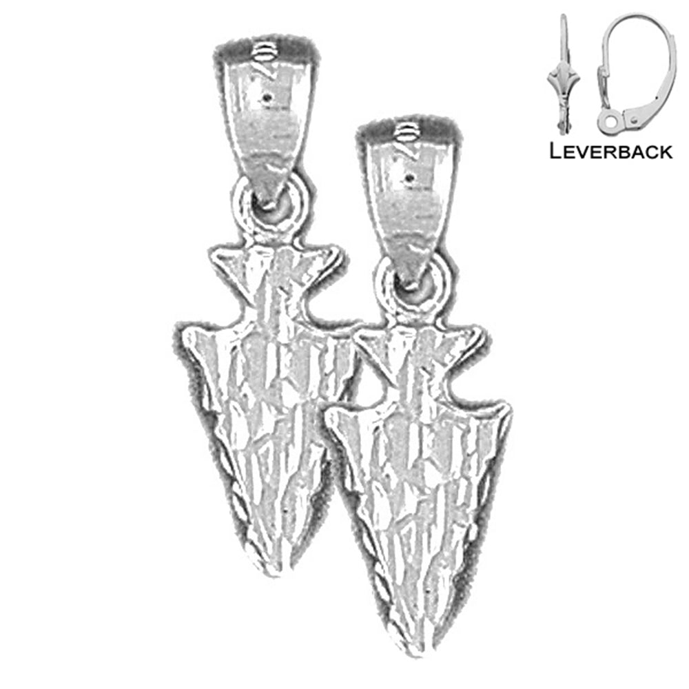 Sterling Silver 22mm Arrowhead Earrings (White or Yellow Gold Plated)