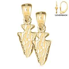 Sterling Silver 22mm Arrowhead Earrings (White or Yellow Gold Plated)