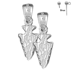 Sterling Silver 22mm Arrowhead Earrings (White or Yellow Gold Plated)