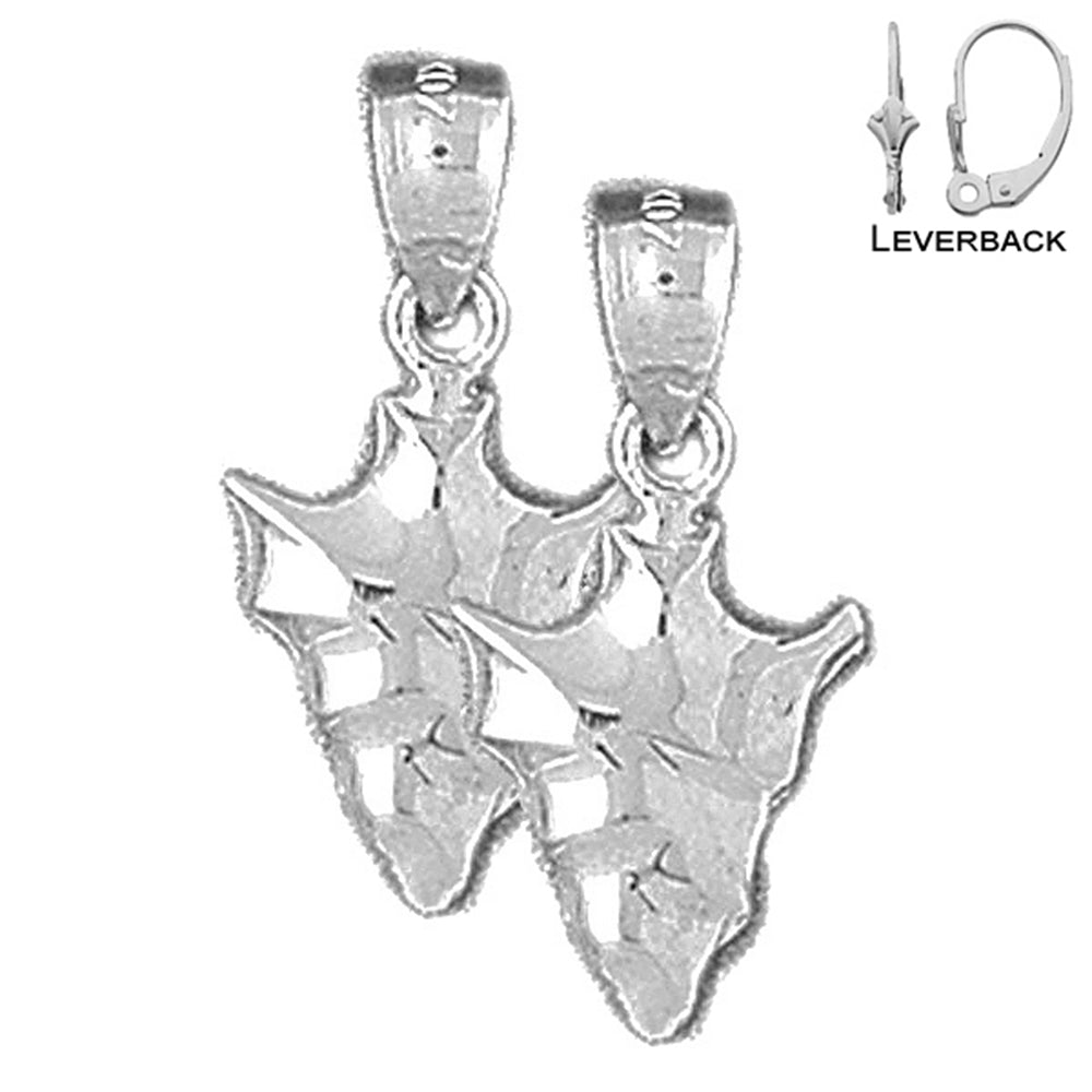 Sterling Silver 22mm Arrowhead Earrings (White or Yellow Gold Plated)