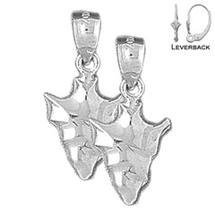 Sterling Silver 22mm Arrowhead Earrings (White or Yellow Gold Plated)