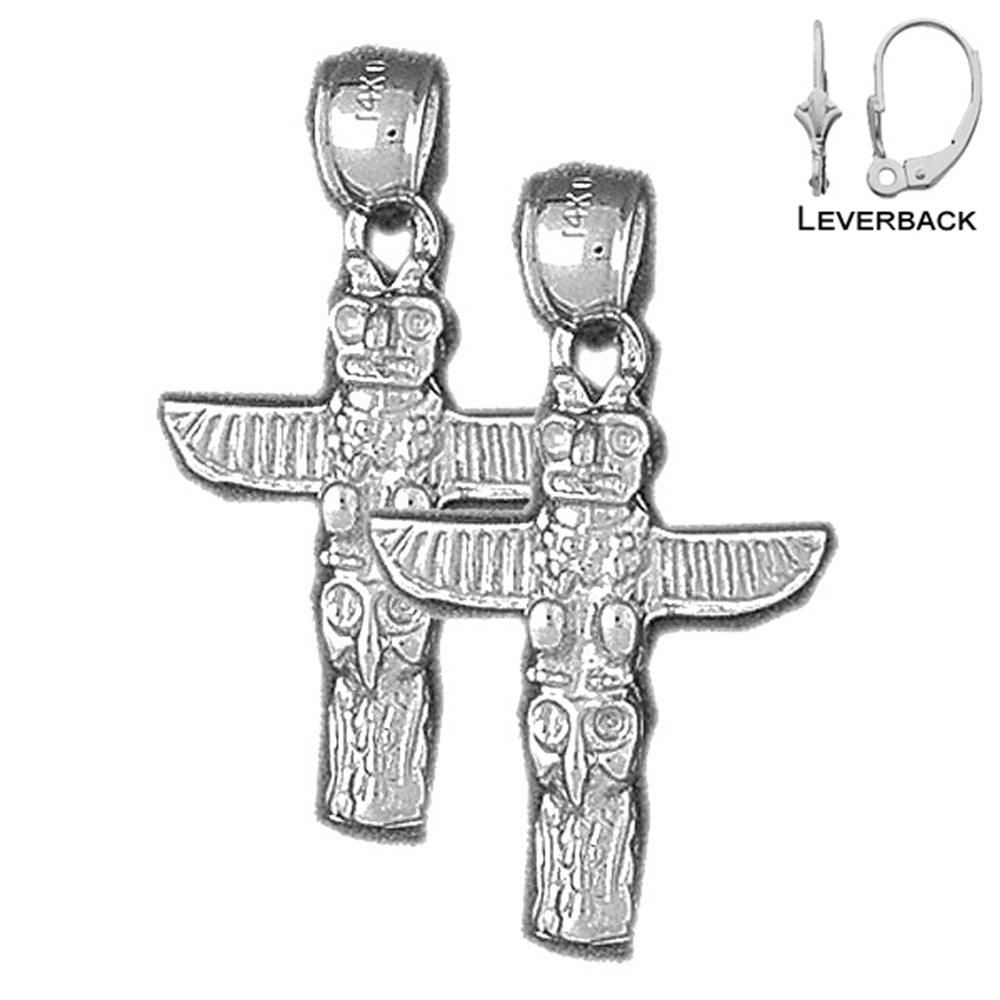 Sterling Silver 30mm Totem Pole Earrings (White or Yellow Gold Plated)