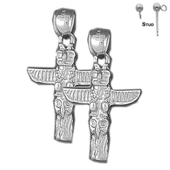 Sterling Silver 30mm Totem Pole Earrings (White or Yellow Gold Plated)