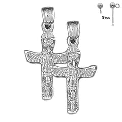 Sterling Silver 28mm Totem Pole Earrings (White or Yellow Gold Plated)