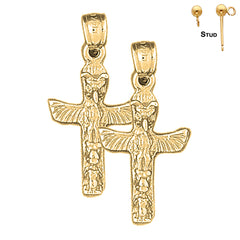 Sterling Silver 28mm Totem Pole Earrings (White or Yellow Gold Plated)