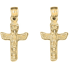 Yellow Gold-plated Silver 28mm Totem Pole Earrings