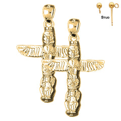 Sterling Silver 33mm Totem Pole Earrings (White or Yellow Gold Plated)