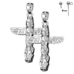 Sterling Silver 33mm Totem Pole Earrings (White or Yellow Gold Plated)