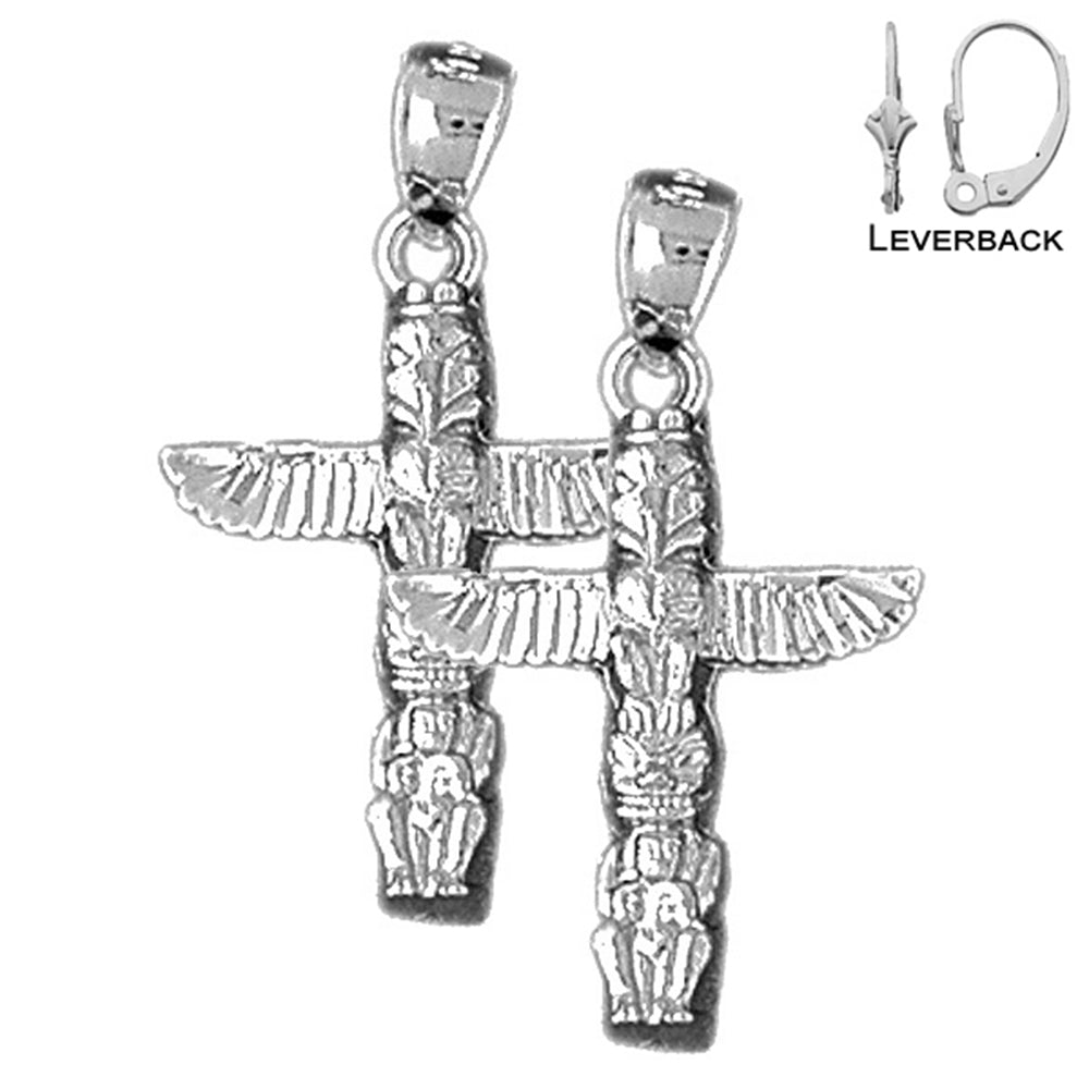 Sterling Silver 28mm Totem Pole Earrings (White or Yellow Gold Plated)