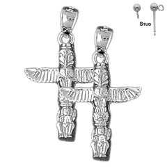 Sterling Silver 28mm Totem Pole Earrings (White or Yellow Gold Plated)