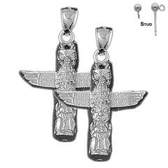 Sterling Silver 35mm Totem Pole Earrings (White or Yellow Gold Plated)
