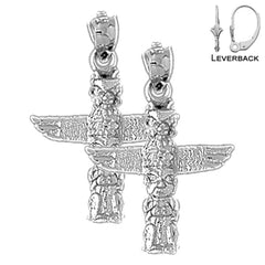 Sterling Silver 27mm Totem Pole Earrings (White or Yellow Gold Plated)