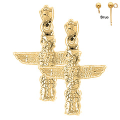 Sterling Silver 27mm Totem Pole Earrings (White or Yellow Gold Plated)