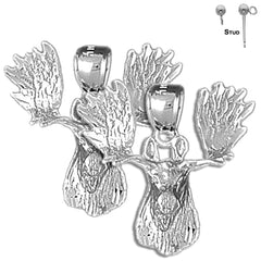 Sterling Silver 24mm Moose Earrings (White or Yellow Gold Plated)