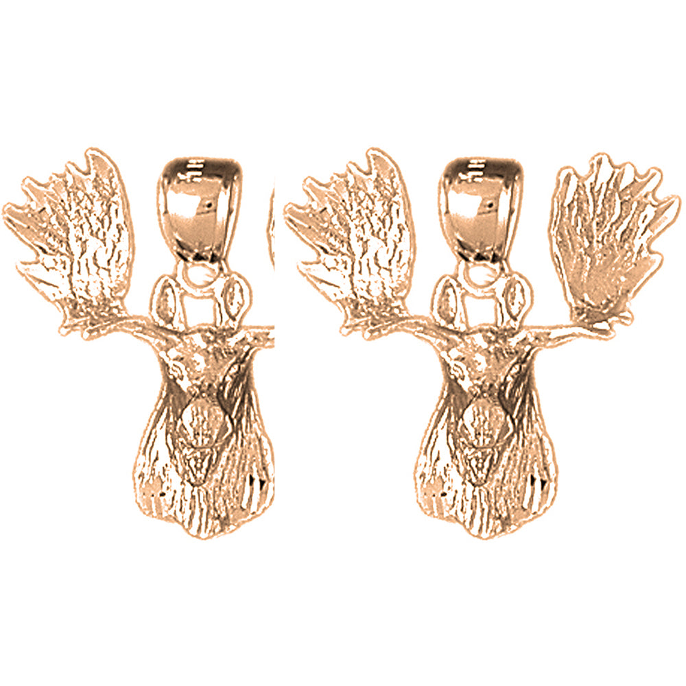 14K or 18K Gold 24mm Moose Earrings