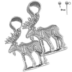 Sterling Silver 24mm Moose Earrings (White or Yellow Gold Plated)