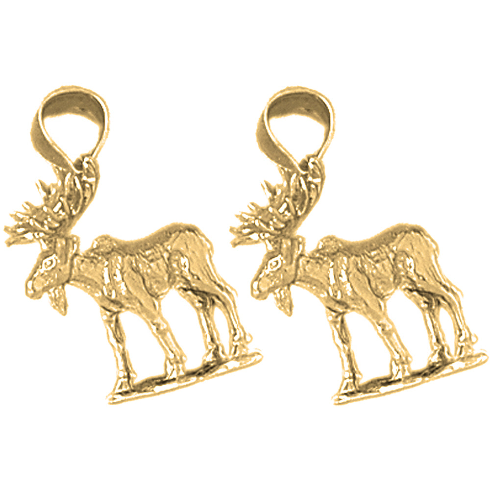 Yellow Gold-plated Silver 24mm Moose Earrings