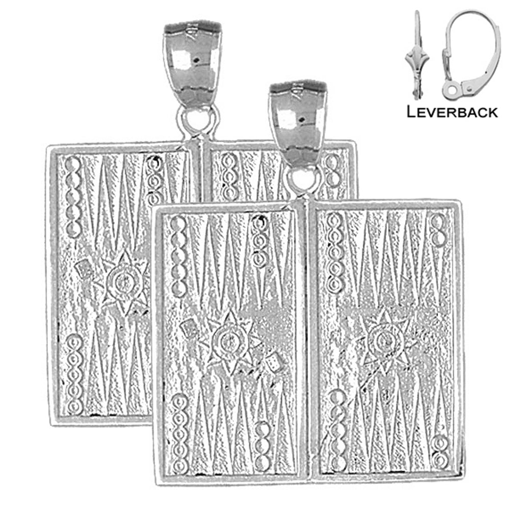 Sterling Silver 36mm Backgammon Earrings (White or Yellow Gold Plated)