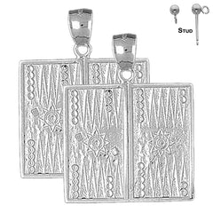 Sterling Silver 36mm Backgammon Earrings (White or Yellow Gold Plated)