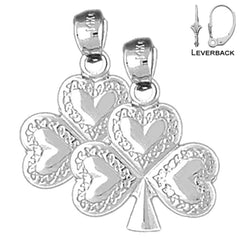 Sterling Silver 24mm Shamrock, Clover Earrings (White or Yellow Gold Plated)