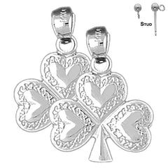 Sterling Silver 24mm Shamrock, Clover Earrings (White or Yellow Gold Plated)