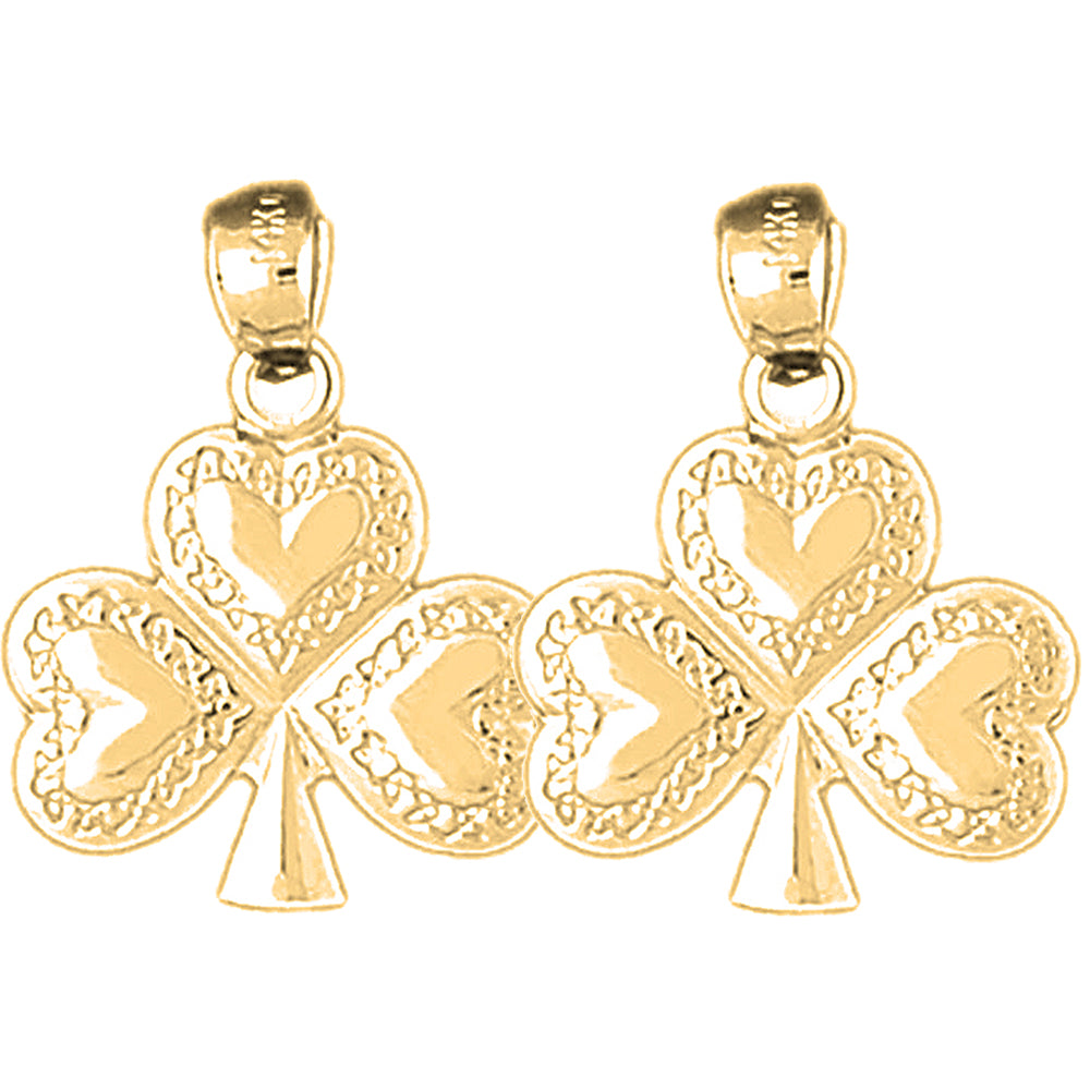 Yellow Gold-plated Silver 24mm Shamrock, Clover Earrings