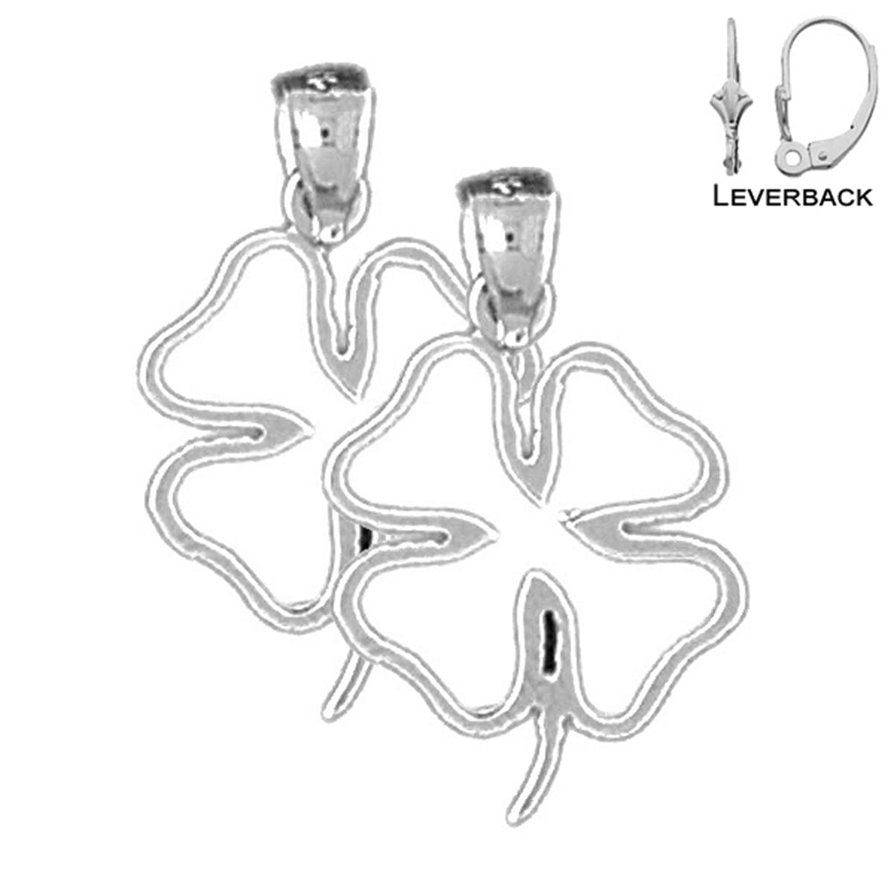 Sterling Silver 23mm Shamrock, Clover Earrings (White or Yellow Gold Plated)