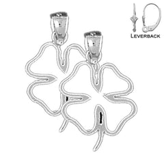 Sterling Silver 23mm Shamrock, Clover Earrings (White or Yellow Gold Plated)