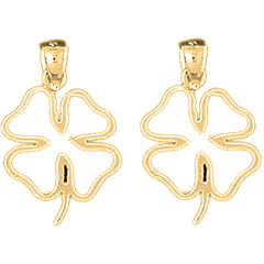 Yellow Gold-plated Silver 23mm Shamrock, Clover Earrings