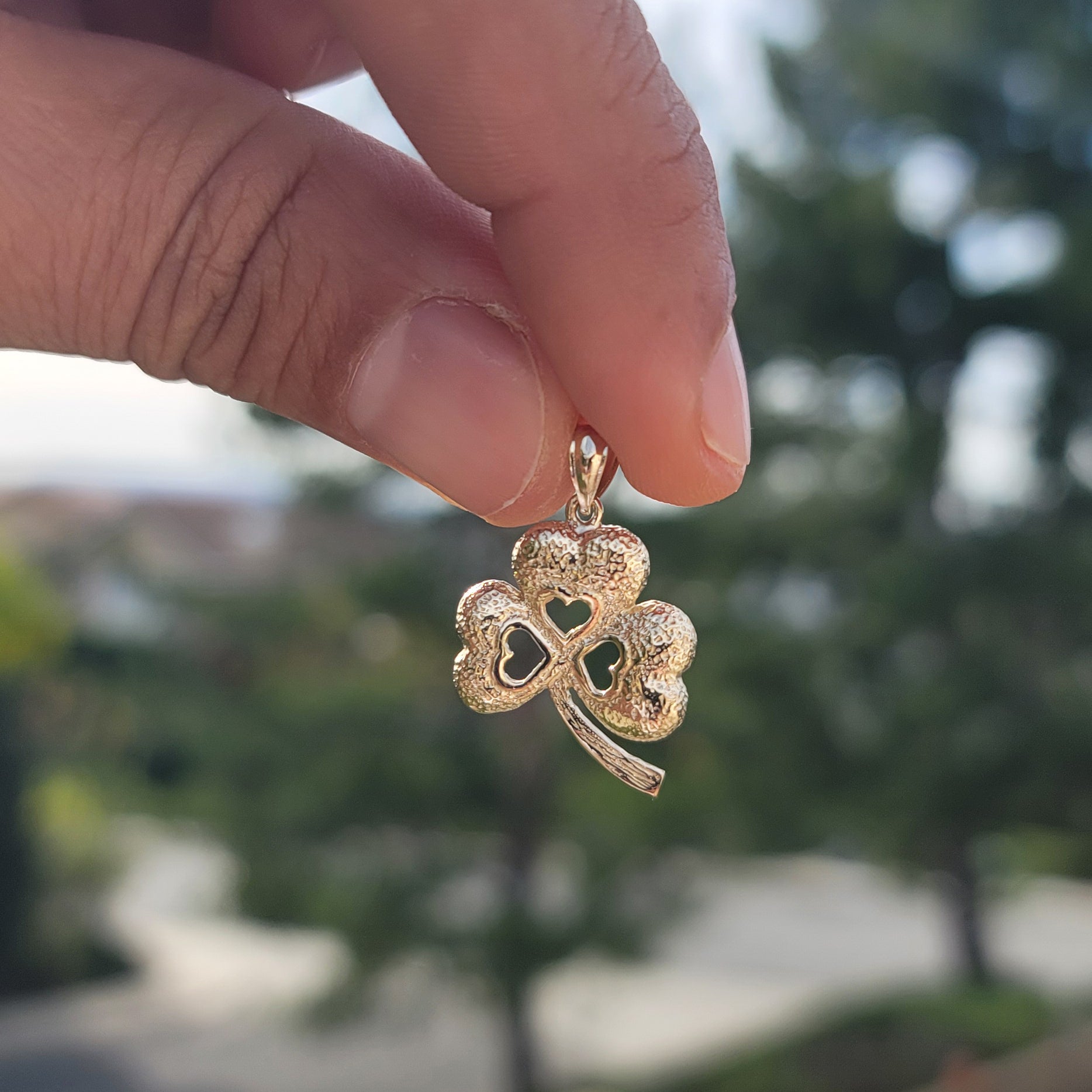 10K, 14K or 18K Gold Shamrock, Clover Pendant