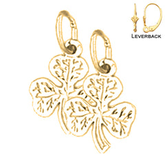 Sterling Silver 15mm Shamrock, Clover Earrings (White or Yellow Gold Plated)