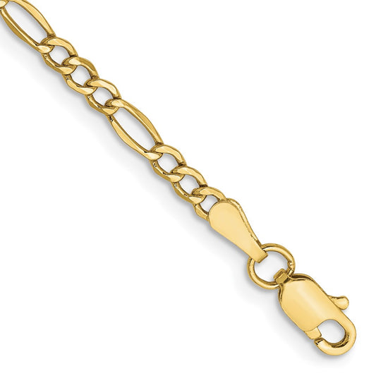 10K Yellow Gold 2.5mm Semi-Solid Figaro Chain