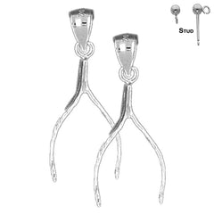 Sterling Silver 30mm Wish Bone Earrings (White or Yellow Gold Plated)