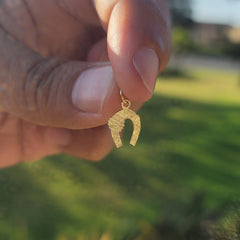 14K or 18K Gold Horseshoe With Clover, Shamrock Pendant